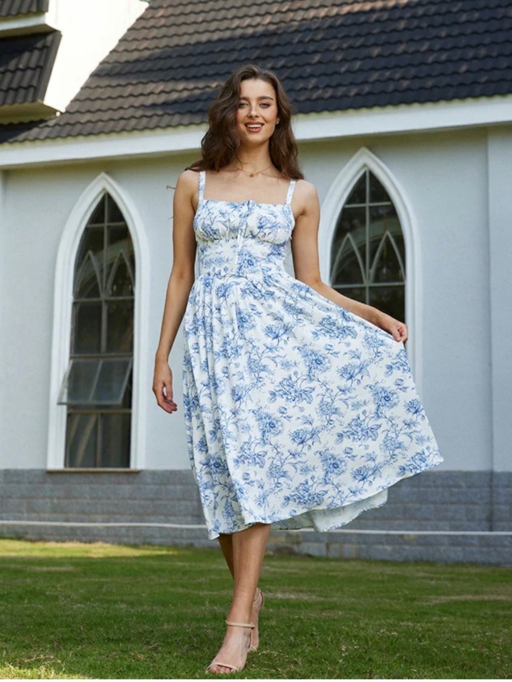 NWT Scarlet Darkness blue midi floral bodice dress
